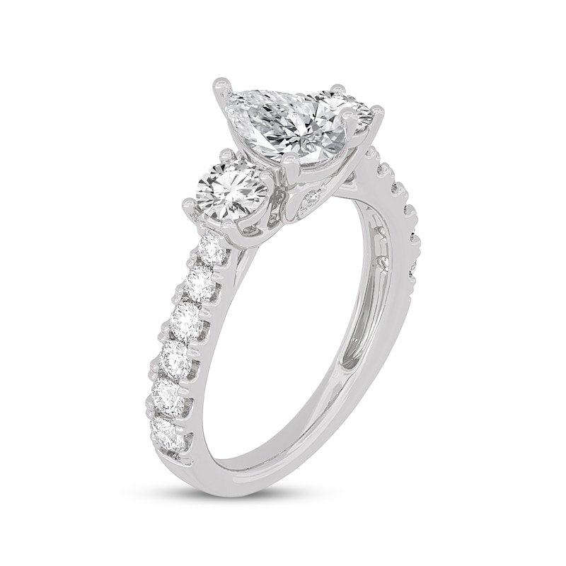 Pear-Shaped & Round-Cut Three-Stone Diamond Engagement Ring 2 ct tw White Gold Plated
