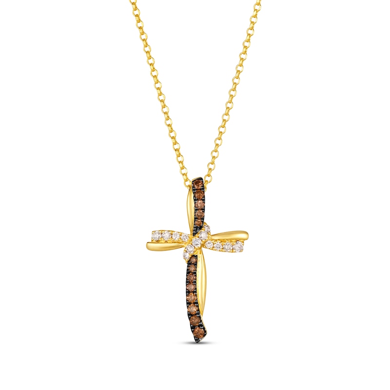 Le Vian Diamond Twist Cross Necklace 1/2 ct tw Honey Gold Plated 19"
