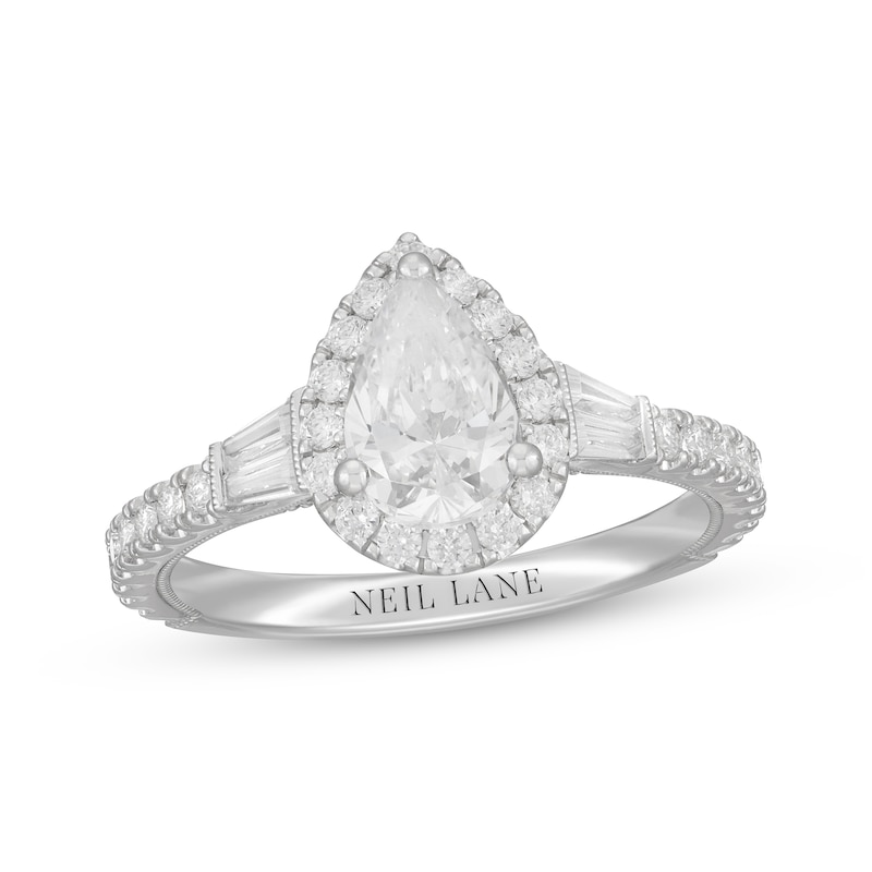 Neil Lane Pear-Shaped Diamond Engagement Ring 1-5/8 ct tw White Gold Plated