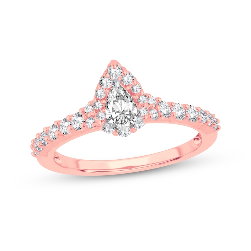 Diamond Engagement Ring 1/2 ct tw Pear & Round Rose Gold Plated