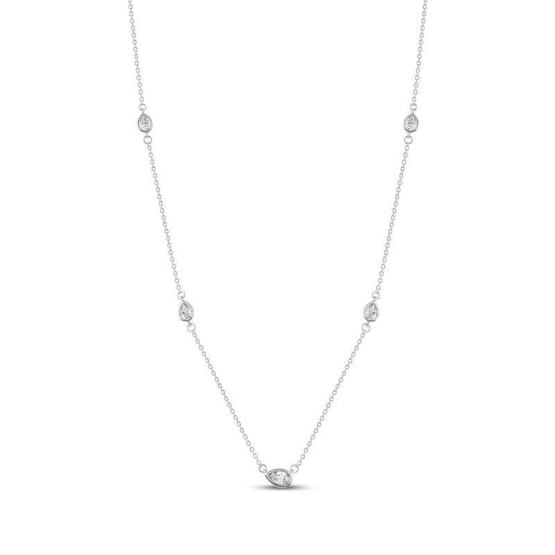 Pear-Shaped Diamond Station Necklace 1/3 ct tw White Gold Plated 18"