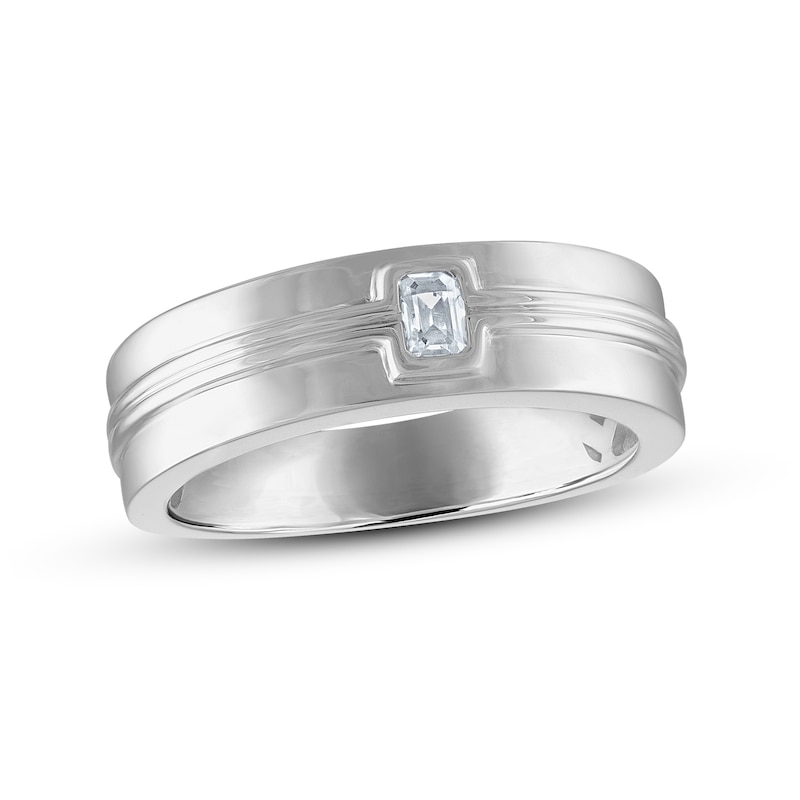 Gender Neutral Diamond Band 1/10 ct tw Emerald-Cut White Gold Plated