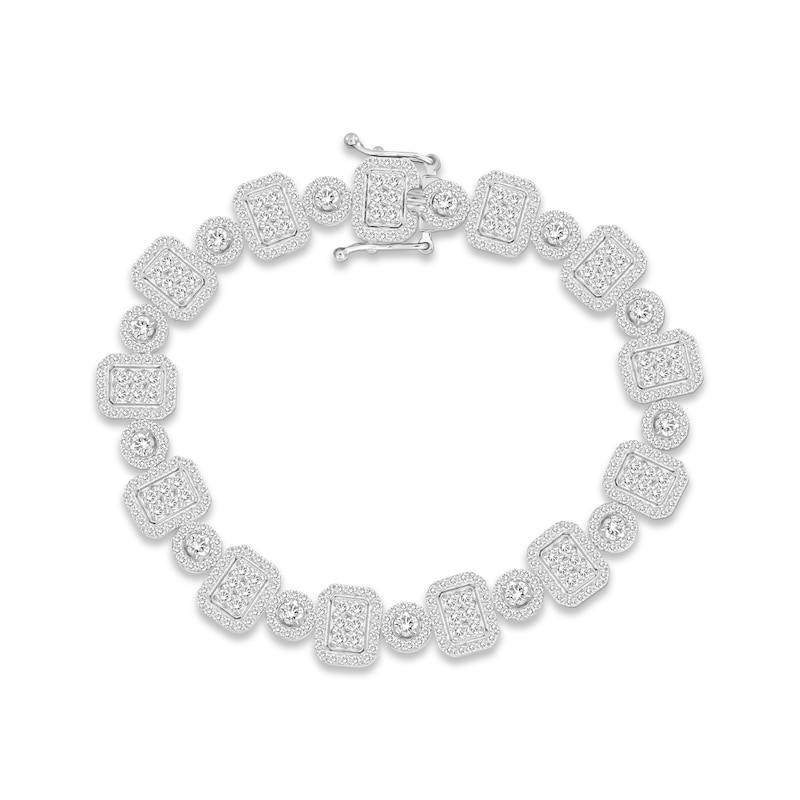 Multi-Diamond Rectangular & Round Link Bracelet 5 ct tw White Gold Plated 7"