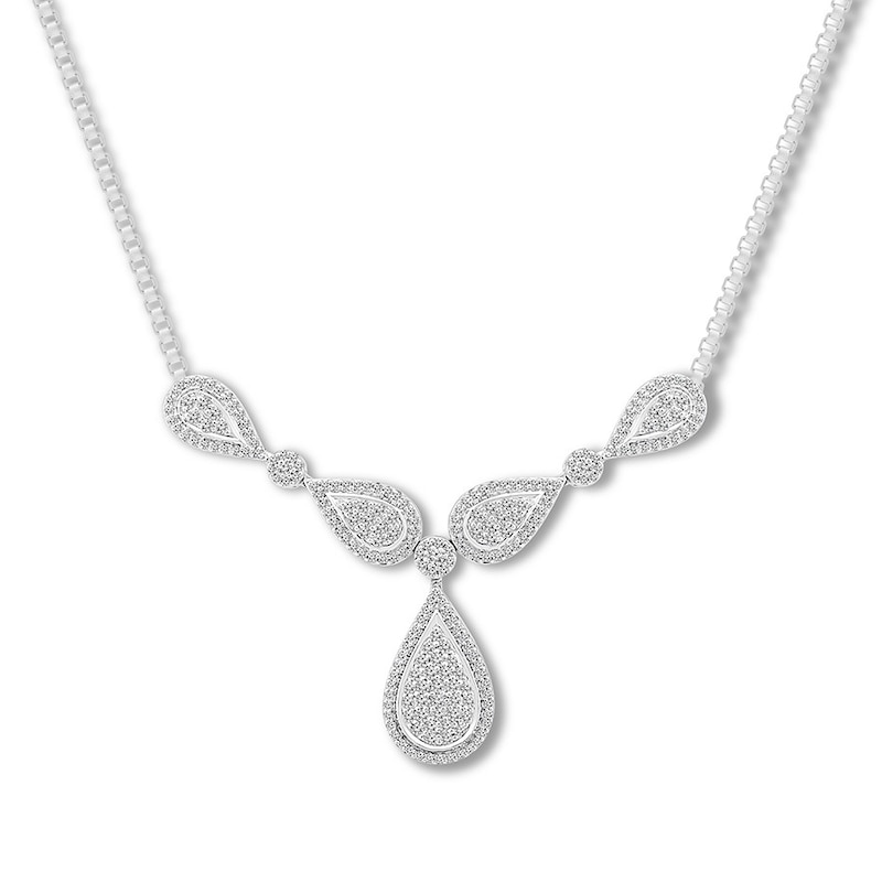 Diamond Teardrop Necklace 1 ct tw Round-cut Silver Plated 18"