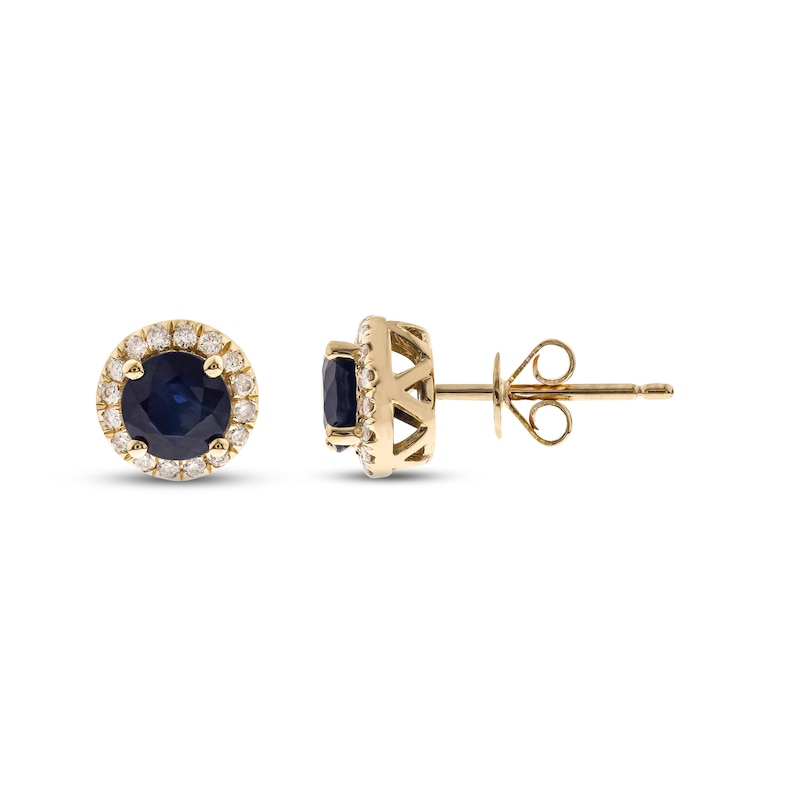 Blue Sapphire & Diamond Earrings 1/6 ct tw Round-cut Yellow Gold Plated