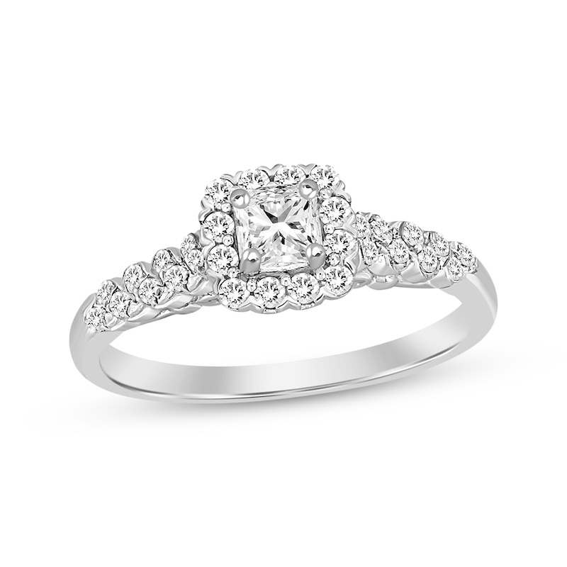 Princess-Cut Cushion Frame Engagement Ring 3/8 ct tw White Gold Plated