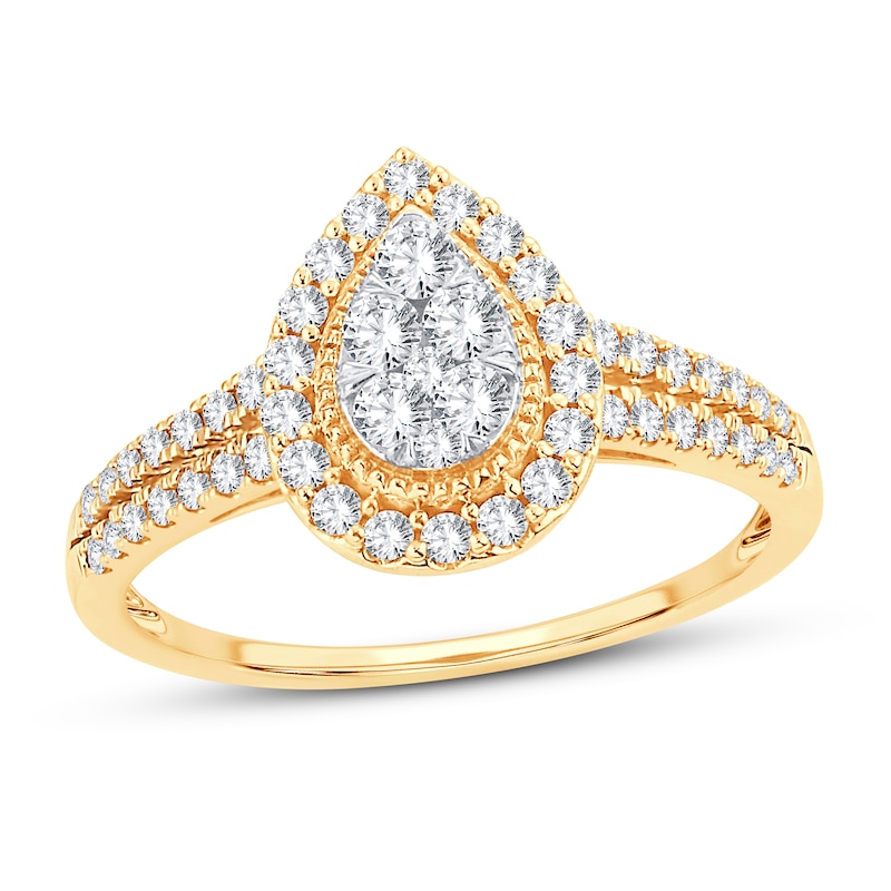 Multi-Stone Diamond Engagement Ring 1/2 ct tw Round-cut Yellow Gold Plated