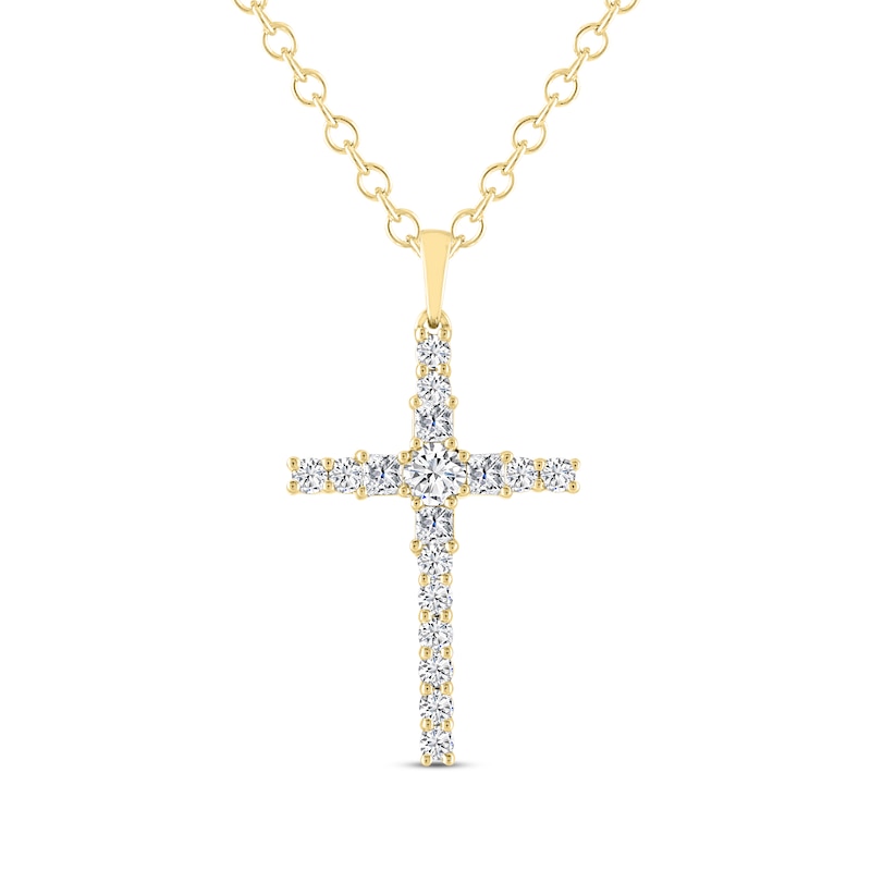 THE LEO Diamond Princess & Round-Cut Cross Necklace 1 ct tw Yellow Gold Plated 19"