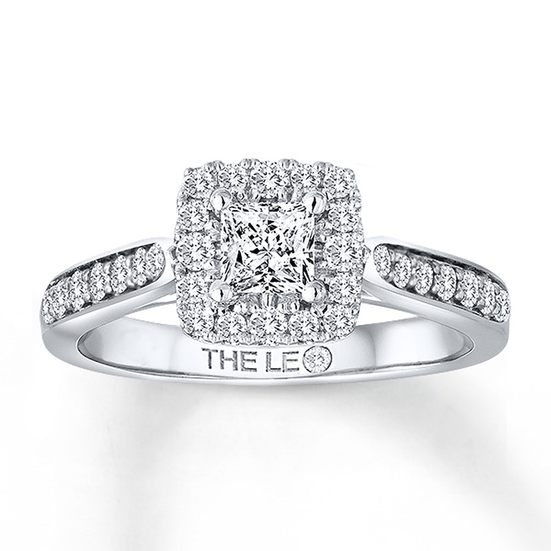 THE LEO Diamond Engagement Ring 3/4 ct tw Princess & Round-cut White Gold Plated