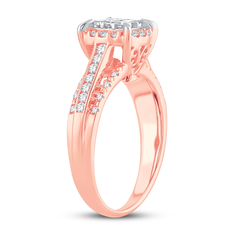 Multi-Diamond Engagement Ring 1/2 ct tw Princess & Round Rose Gold Plated