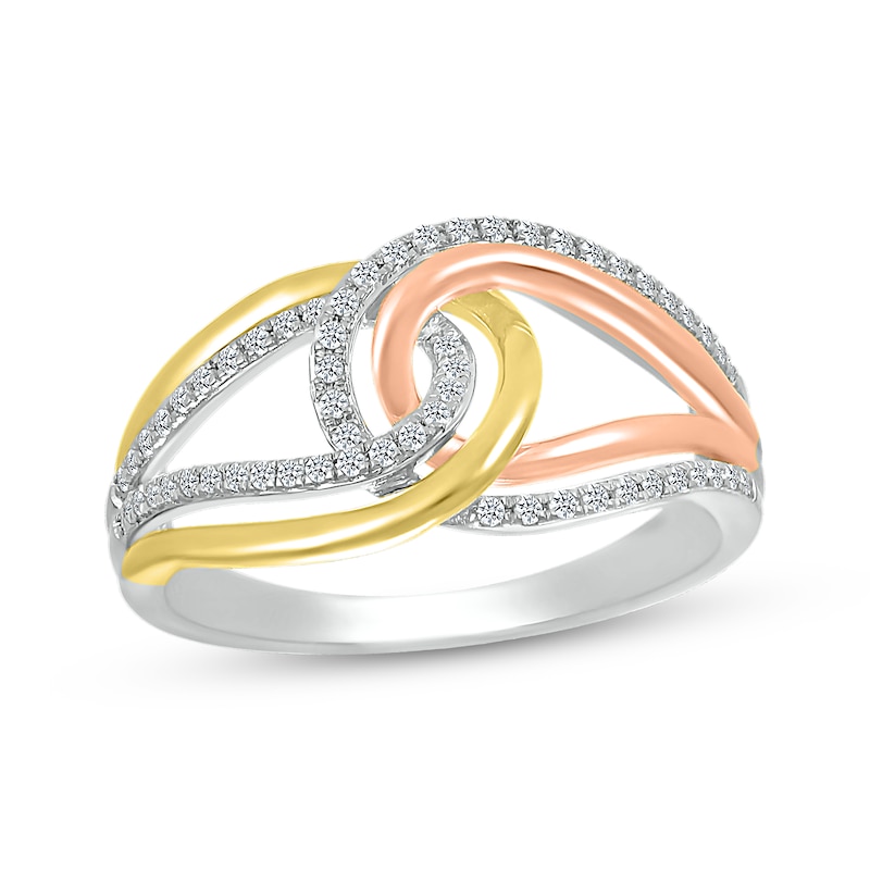 Diamond Interlocking Loop Ring 1/4 ct tw Tri-Tone Gold Plated