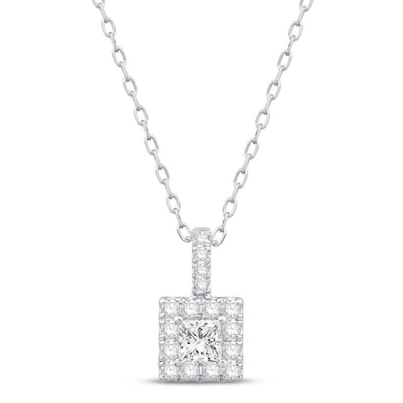 Diamond Necklace 1/2 ct tw Princess & Round-cut White Gold Plated 18"