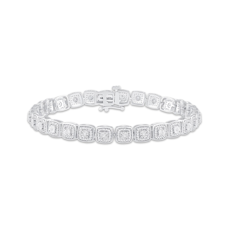 Diamond Cushion Line Bracelet 1 ct tw Round-cut White Gold Plated 7.25"