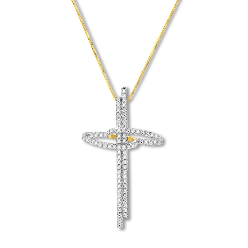 Diamond Cross Necklace 1/2 ct tw Round-cut Yellow Gold Plated 18"