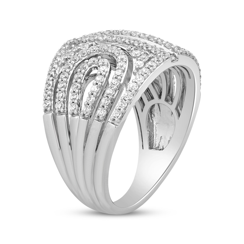 Baguette & Round-Cut Diamond Curved Row Ring 1 ct tw White Gold Plated