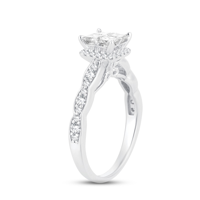 Multi-Diamond Engagement Ring 1 ct tw Princess & Round-cut White Gold Plated