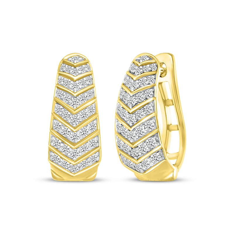 Diamond Chevron Tapered Hoop Earrings 1/2 ct tw Yellow Gold Plated