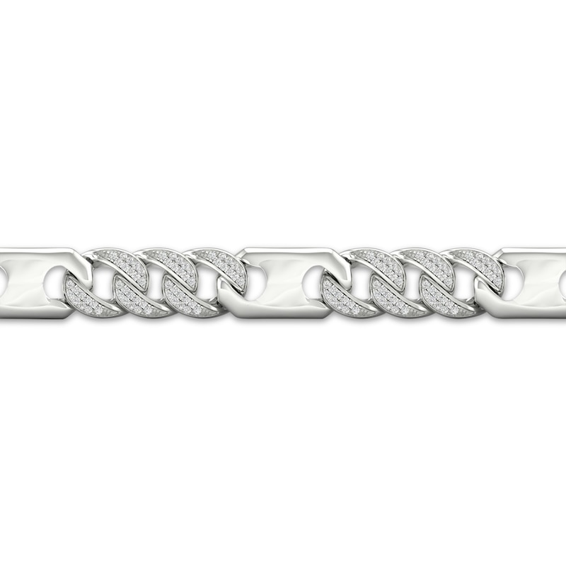 Men's Diamond Station Curb Chain Bracelet 1 ct tw White Gold Plated 8.5"