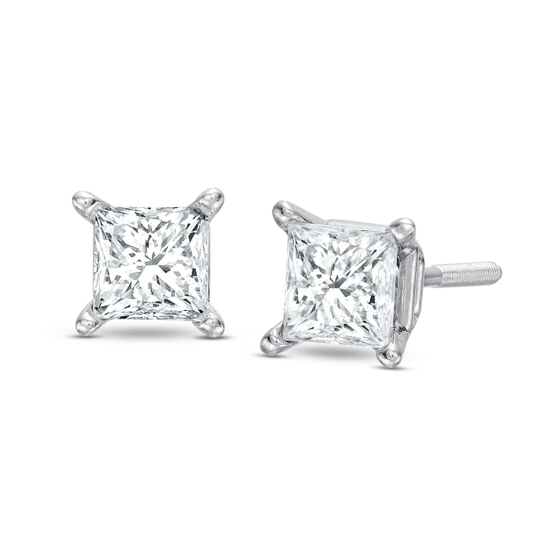 Lab-Created Diamonds by Princess-Cut Solitaire Stud Earrings 3/4 ct tw White Gold Plated