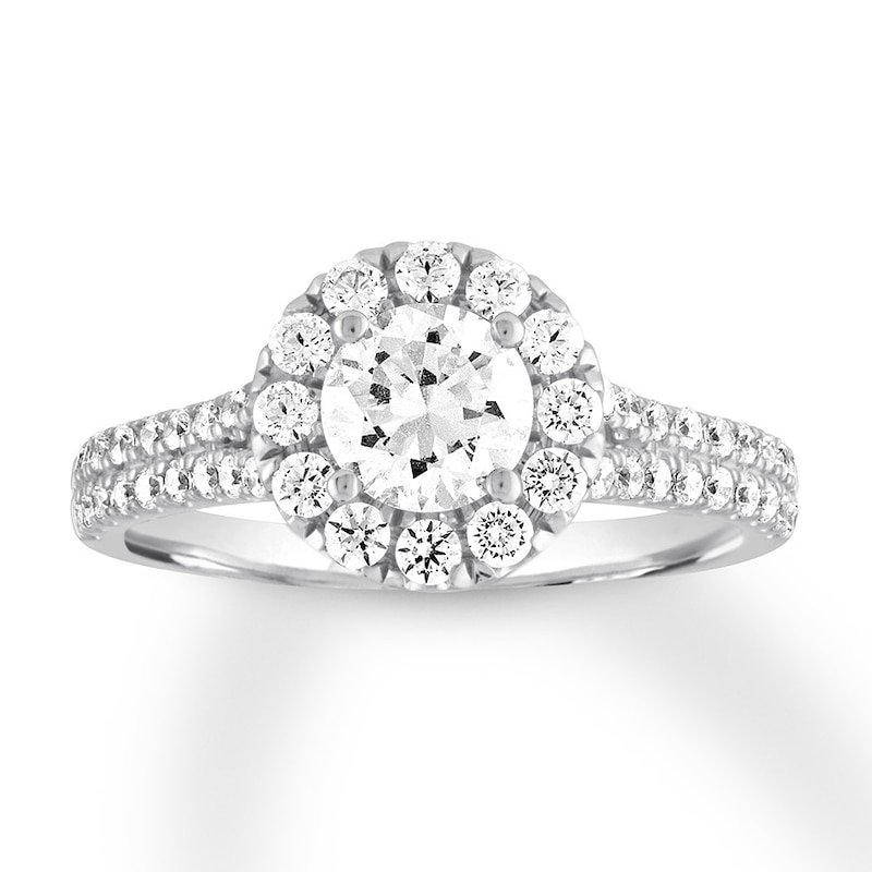 Diamond Engagement Ring 1-3/8 ct tw Round-cut White Gold Plated