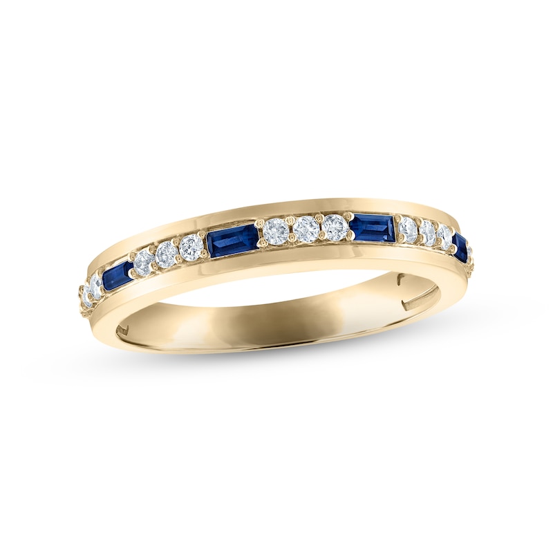 Men's Blue Sapphire & Diamond Wedding Band 1/5 ct tw Round-cut Yellow Gold Plated