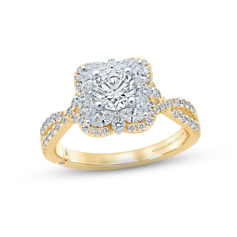 Monique Lhuillier Bliss Diamond Engagement Ring 1-3/8 ct tw Round & Marquise-cut Two-Tone Gold Plated