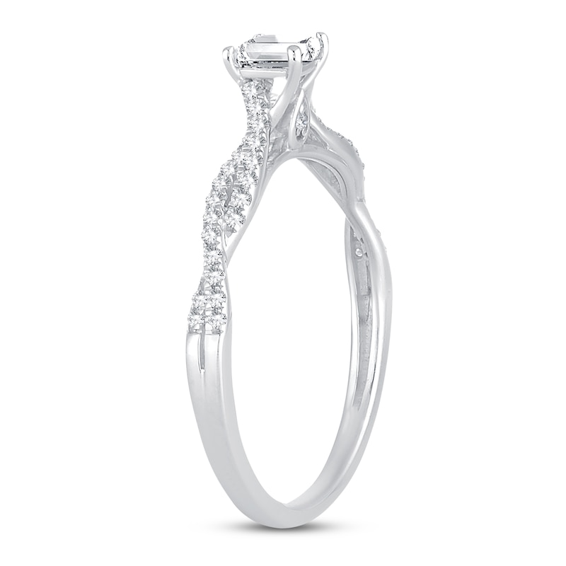 Diamond Engagement Ring 1/2 ct tw Princess & Round White Gold Plated