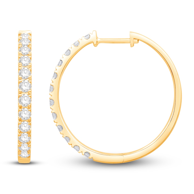 Diamond Hoop Earrings 1 ct tw Round-cut Yellow Gold Plated