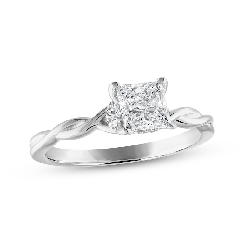 Diamond Solitaire Engagement Ring 3/4 ct tw Princess/Round White Gold Plated
