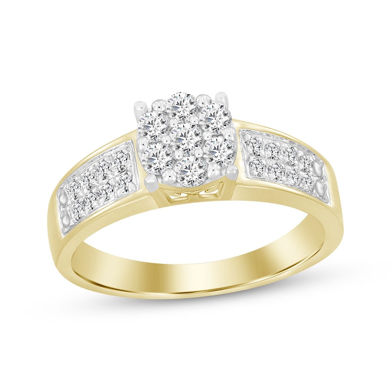 Multi-Diamond Center Engagement Ring 1/2 ct tw Round-cut Yellow Gold Plated
