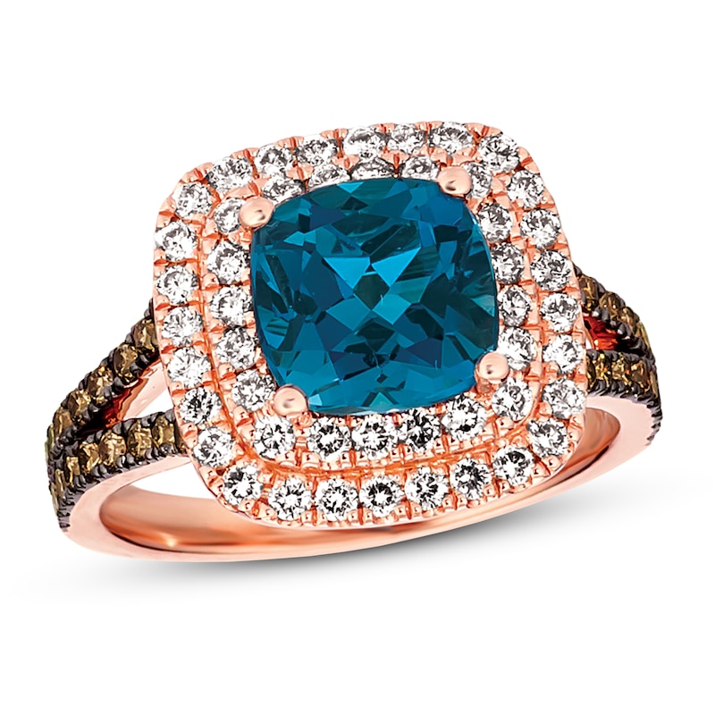 Le Vian Blue Topaz & Diamond Ring 1 ct tw Strawberry Gold Plated