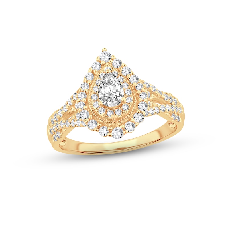 Diamond Engagement Ring 3/4 ct tw Pear & Round-cut Yellow Gold Plated
