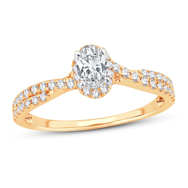 Diamond Engagement Ring 3/4 ct tw Oval & Round Yellow Gold Plated