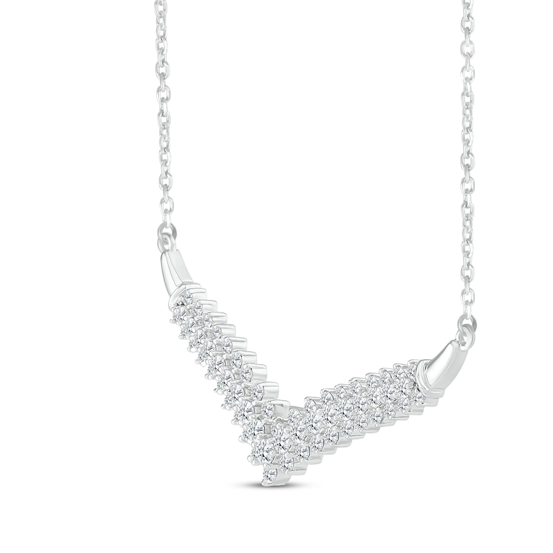 Diamond Three-Row Chevron Necklace 1 ct tw White Gold Plated 18"