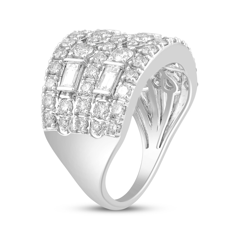 Baguette & Round-Cut Diamond Five-Row Ring 2 ct tw White Gold Plated