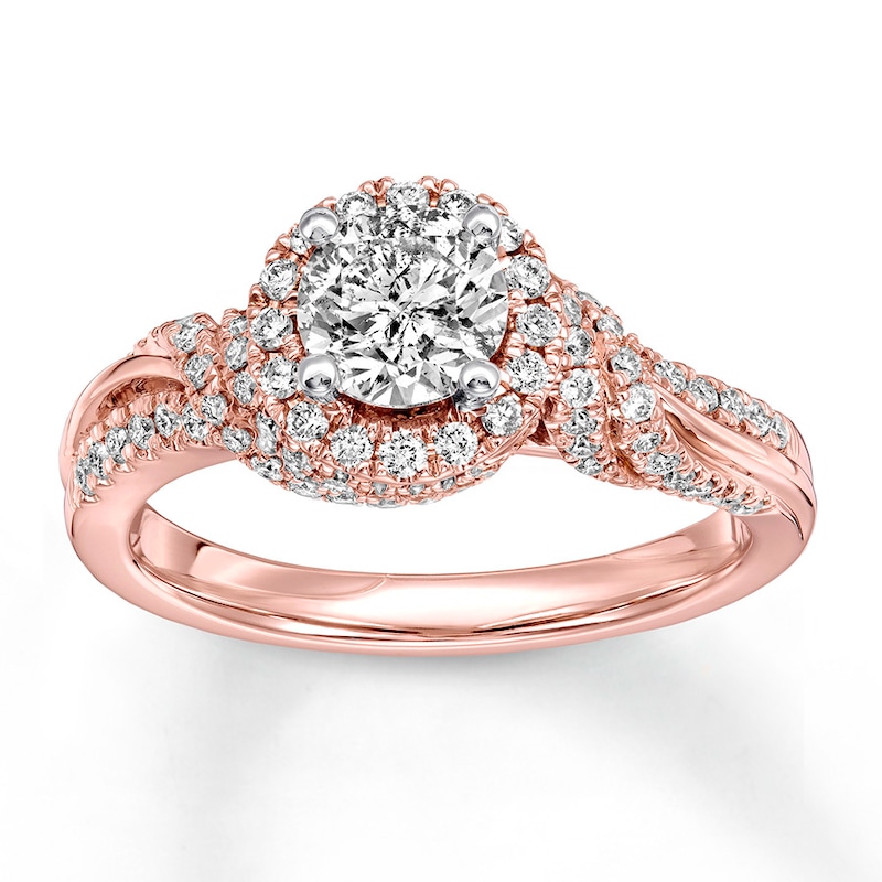 Diamond Engagement Ring 1-1/6 ct tw Round-cut Rose Gold Plated