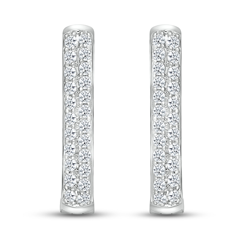 Diamond Paperclip Two-Row Hoop Earrings 1 ct tw Round-cut White Gold Plated
