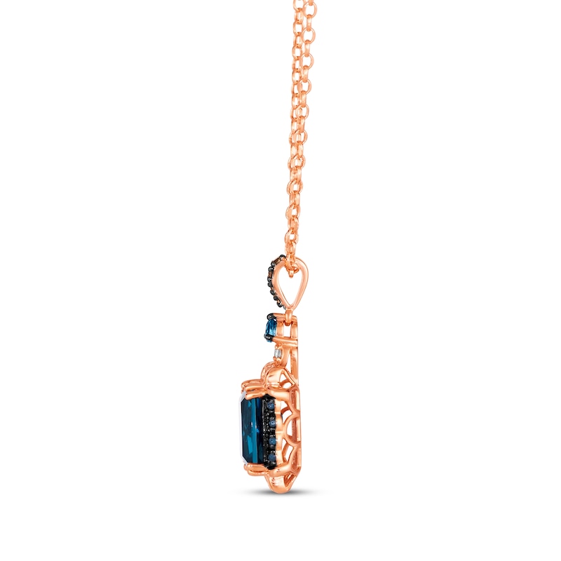 Le Vian Venetian Mosaic Deep Sea Blue Topaz Necklace 1/8 ct tw Diamonds Strawberry Gold Plated 19"