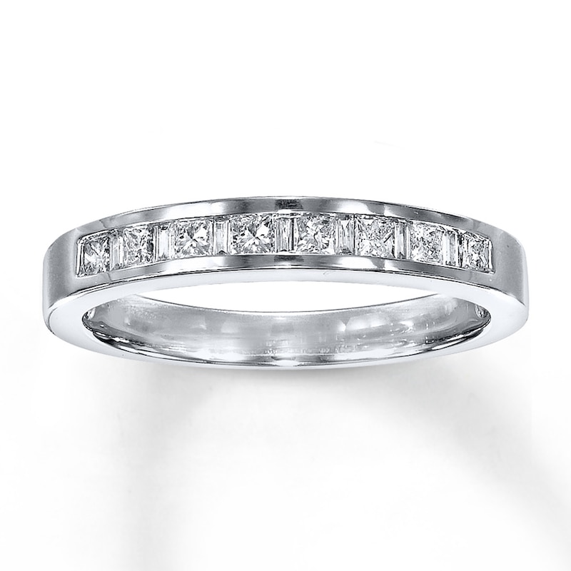 Diamond Wedding Band 1/3 ct tw Princess & Baguette-cut White Gold Plated