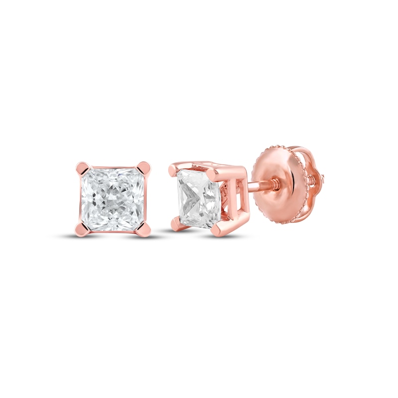 Lab-Created Diamonds by Princess-Cut Solitaire Stud Earrings 3/4 ct tw Rose Gold Plated
