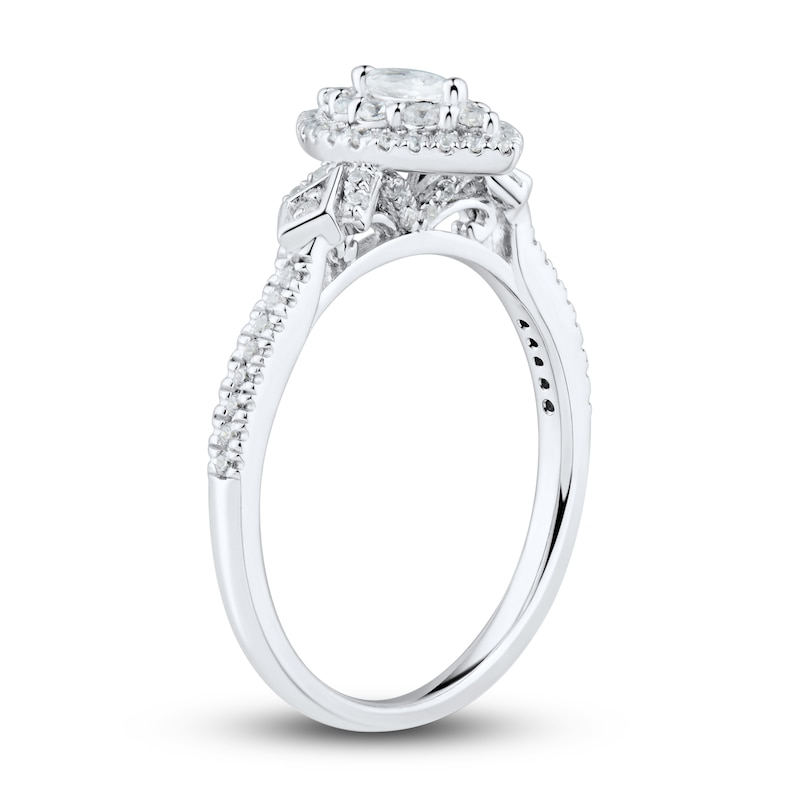 Diamond Engagement Ring 3/8 ct tw Marquise & Round-Cut White Gold Plated