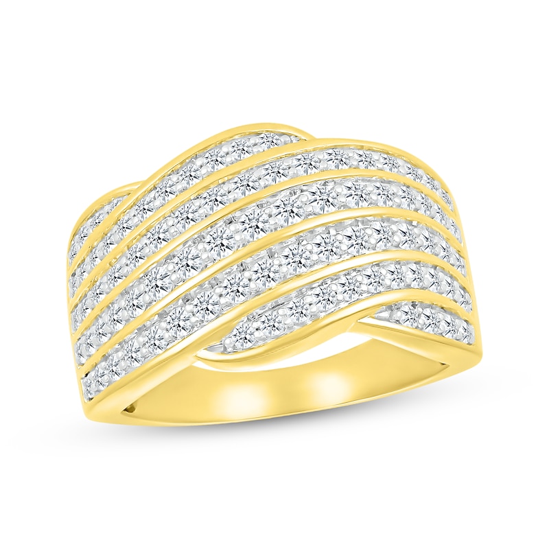 Diamond Multi-Row Swoop Ring 1 ct tw Yellow Gold Plated