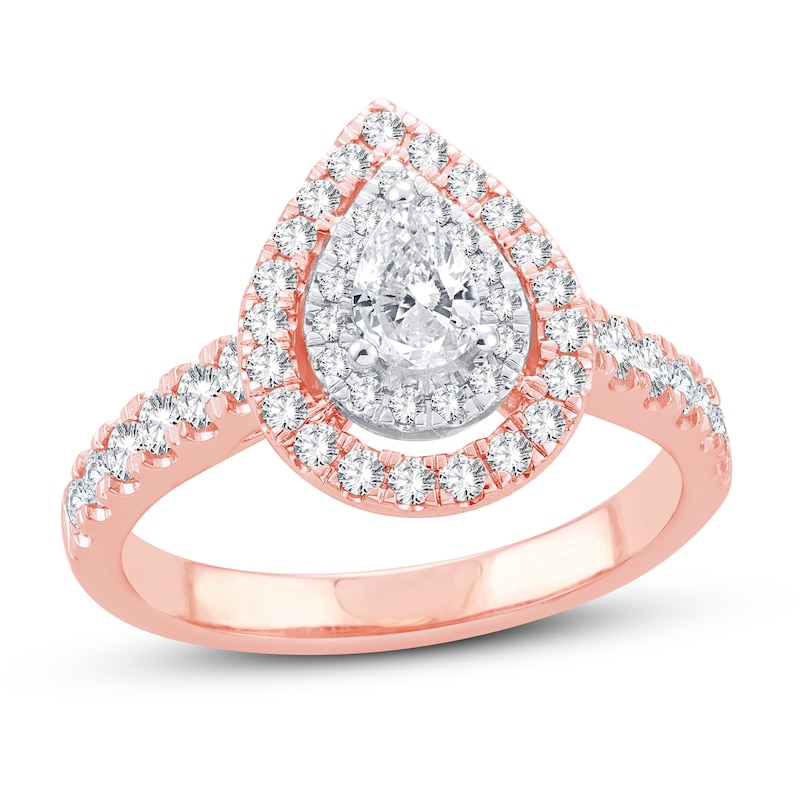 Diamond Engagement Ring 1 ct tw Pear & Round Rose Gold Plated