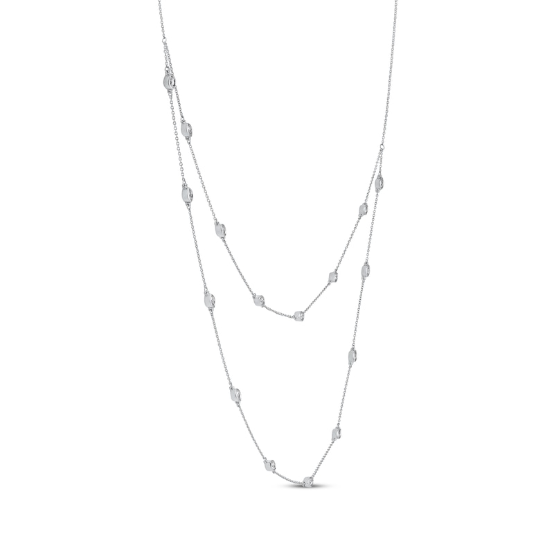 Diamond Station Layered Necklace 1 ct tw White Gold Plated 16"
