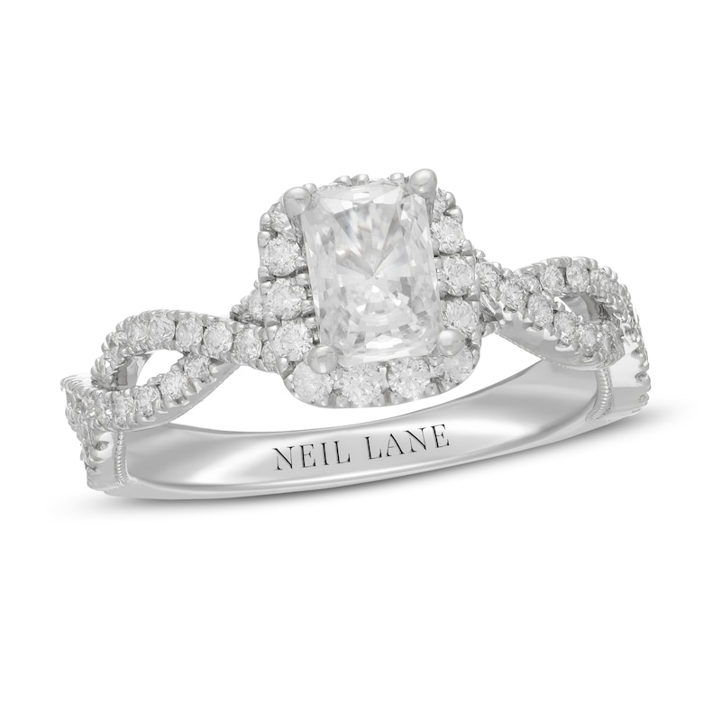 Neil Lane Diamond Engagement Ring 1-1/4 ct tw Radiant & Round White Gold Plated