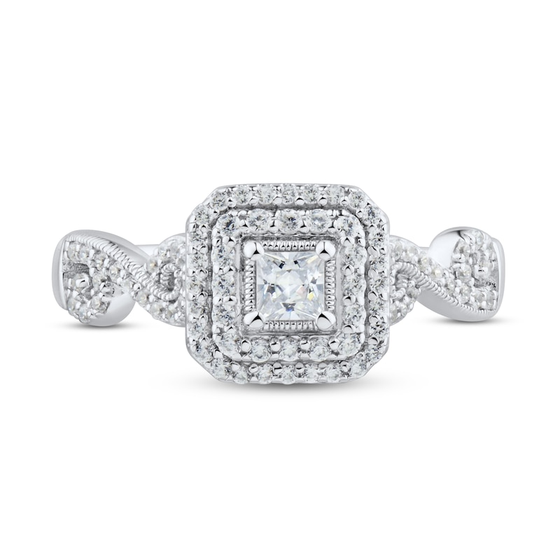 Diamond Engagement Ring 1/2 ct tw Princess & Round White Gold Plated