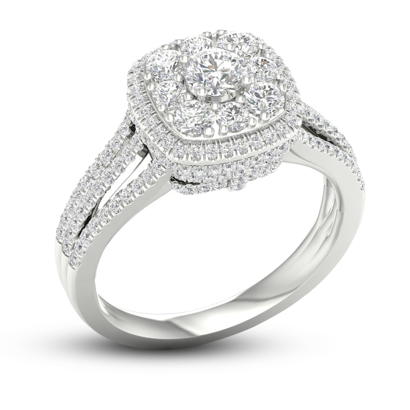Multi-Diamond Engagement Ring 1-1/5 ct tw Round-Cut White Gold Plated