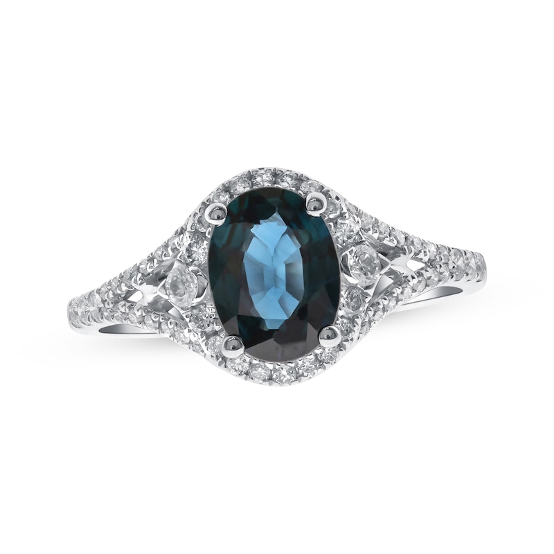 Oval-Cut Blue Sapphire & Diamond Ring 1/3 ct tw White Gold Plated