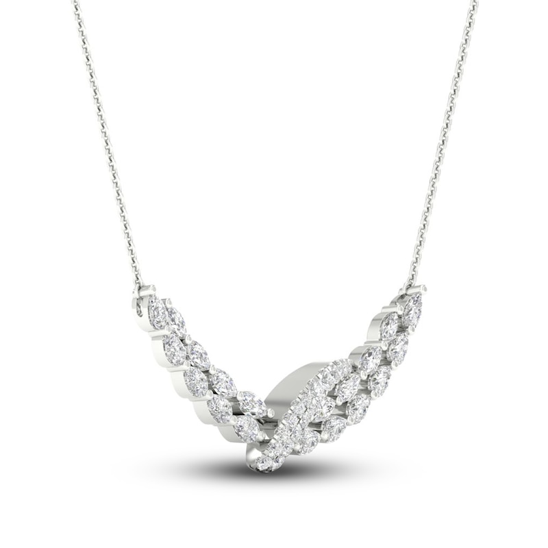 Diamond Double Row Curve Necklace 2-1/4 ct tw Marquise, Pear & Round-cut White Gold Plated 18"