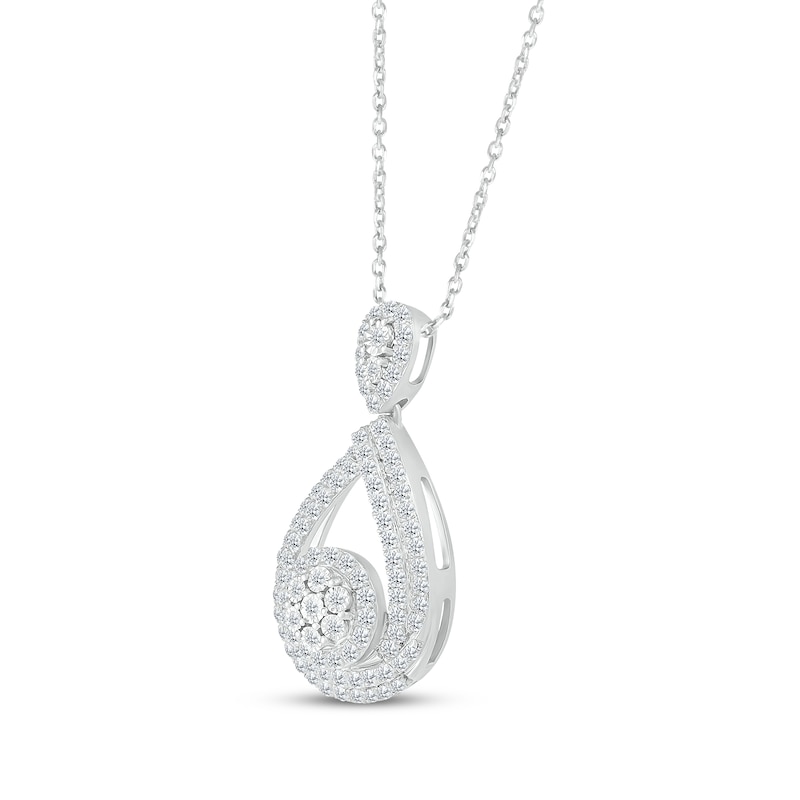 Diamond Teardrop Necklace 1 ct tw Round-cut Silver Plated 18"
